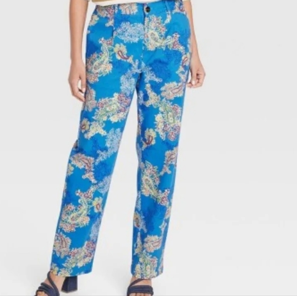 Vibrant Floral Print Trousers - Blue